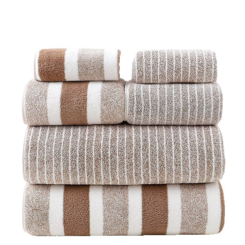 6 pc Coral Fleece Towel Set – Wide and Narrow Striped Bath Towels