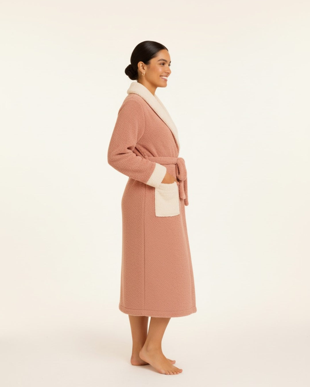 Women's Pink Plush Long Bathrobe - Fleece Bathrobe With Belt