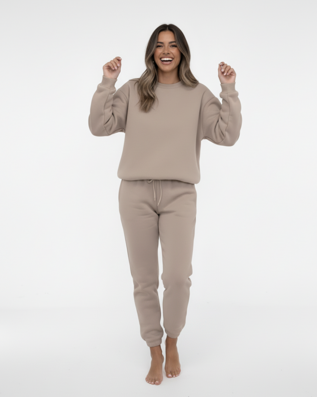 Women’s Cream Beige Jogger Set – Two Piece Loungewear Tracksuit
