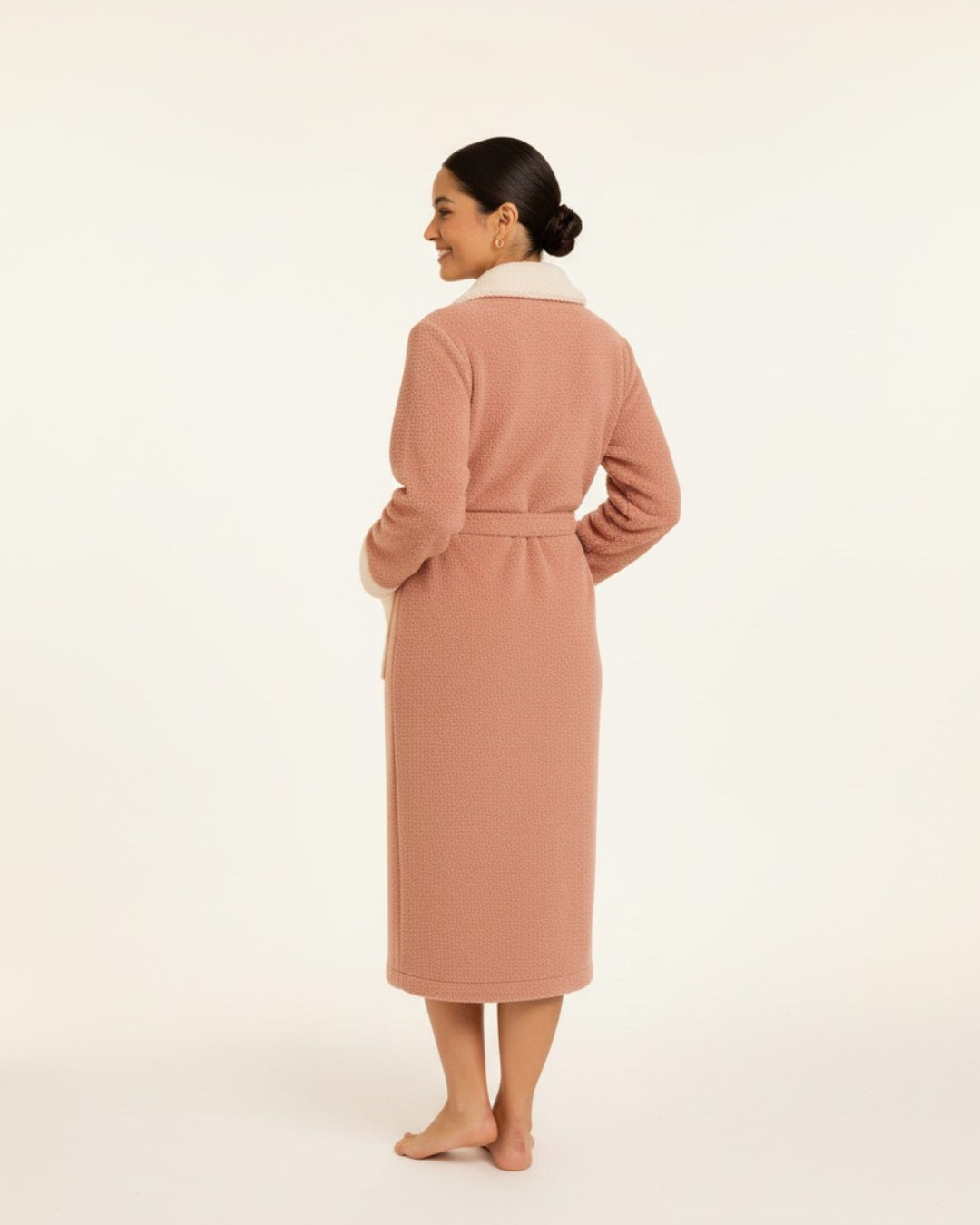 Women's Pink Plush Long Bathrobe - Fleece Bathrobe With Belt
