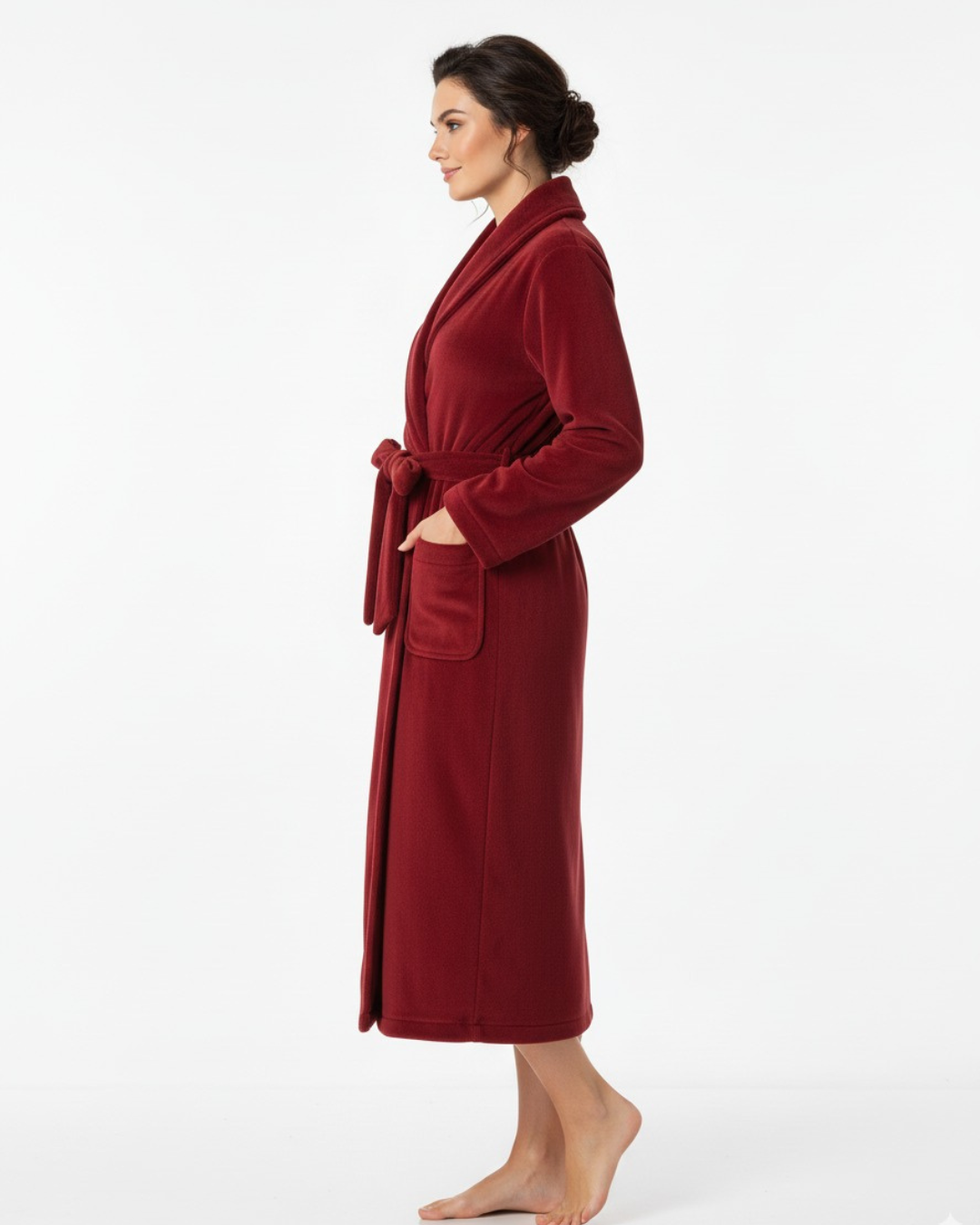 Women’s Fleece Robe with Pockets – Short Plush Belted Bathrobe