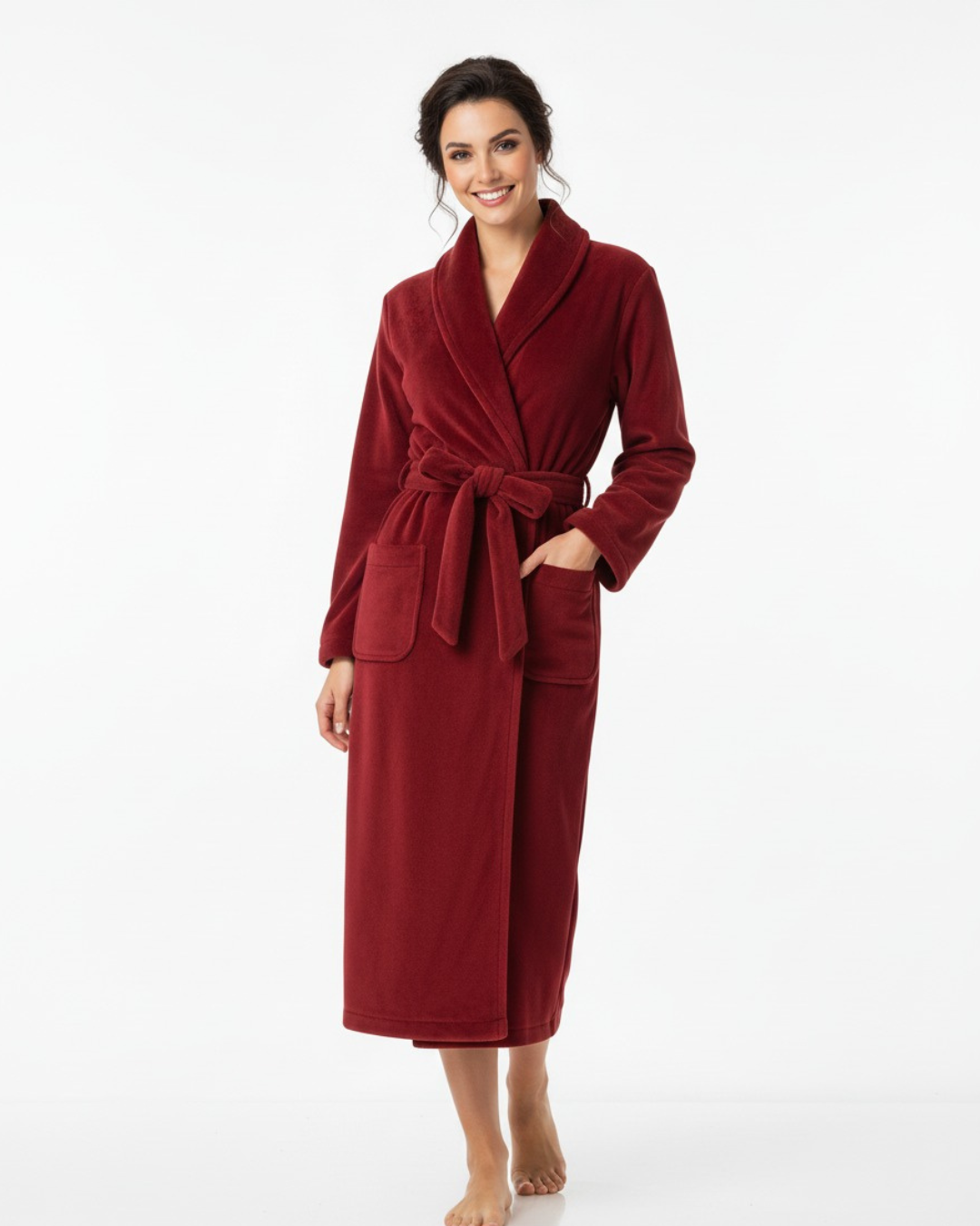 Women’s Fleece Robe with Pockets – Short Plush Belted Bathrobe