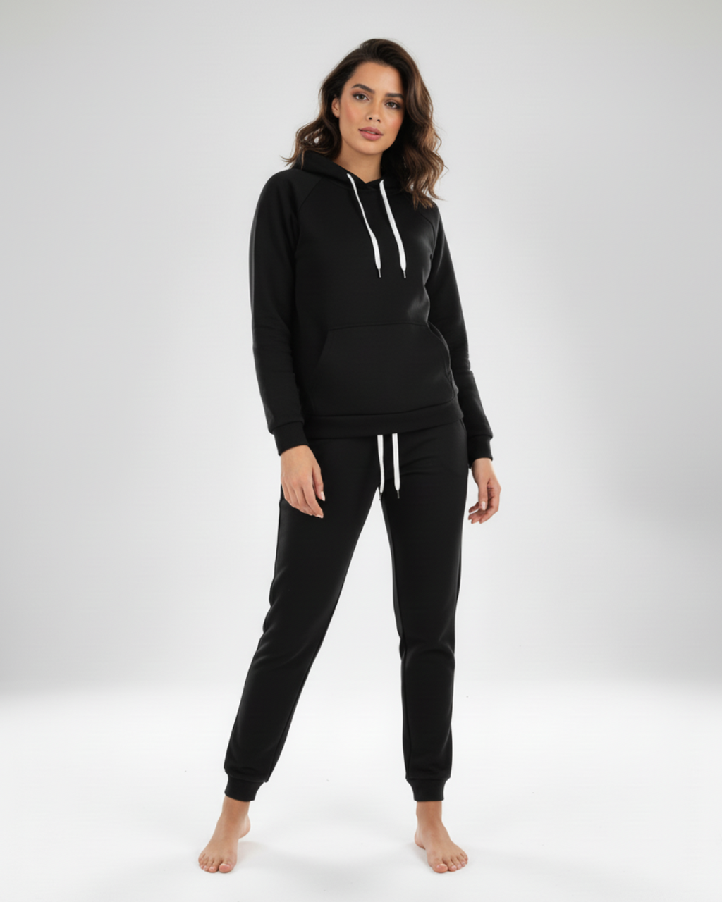 Women’s Black Hoodie Jogger Set – Two Piece Tracksuit with Hooded Top
