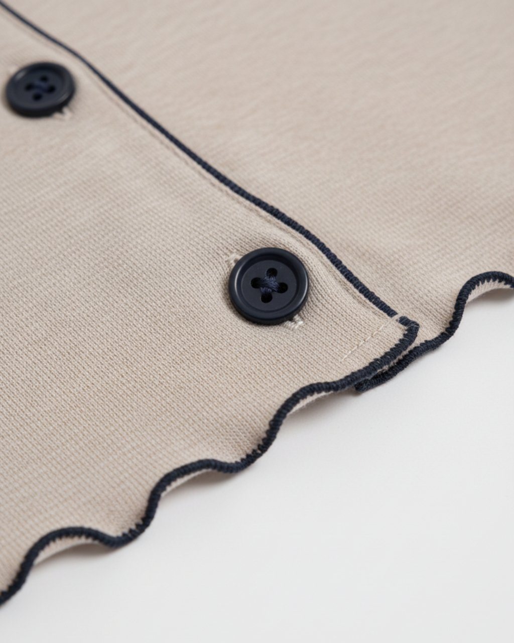 Women’s Beige Pajama Set with Black Piping – Short Sleeve Top and Long Pants