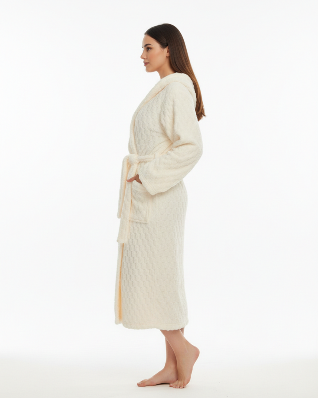 Women’s Hooded Bathrobe – Soft Plush Long Robe with Belt & Pockets, Warm Fleece Loungewear