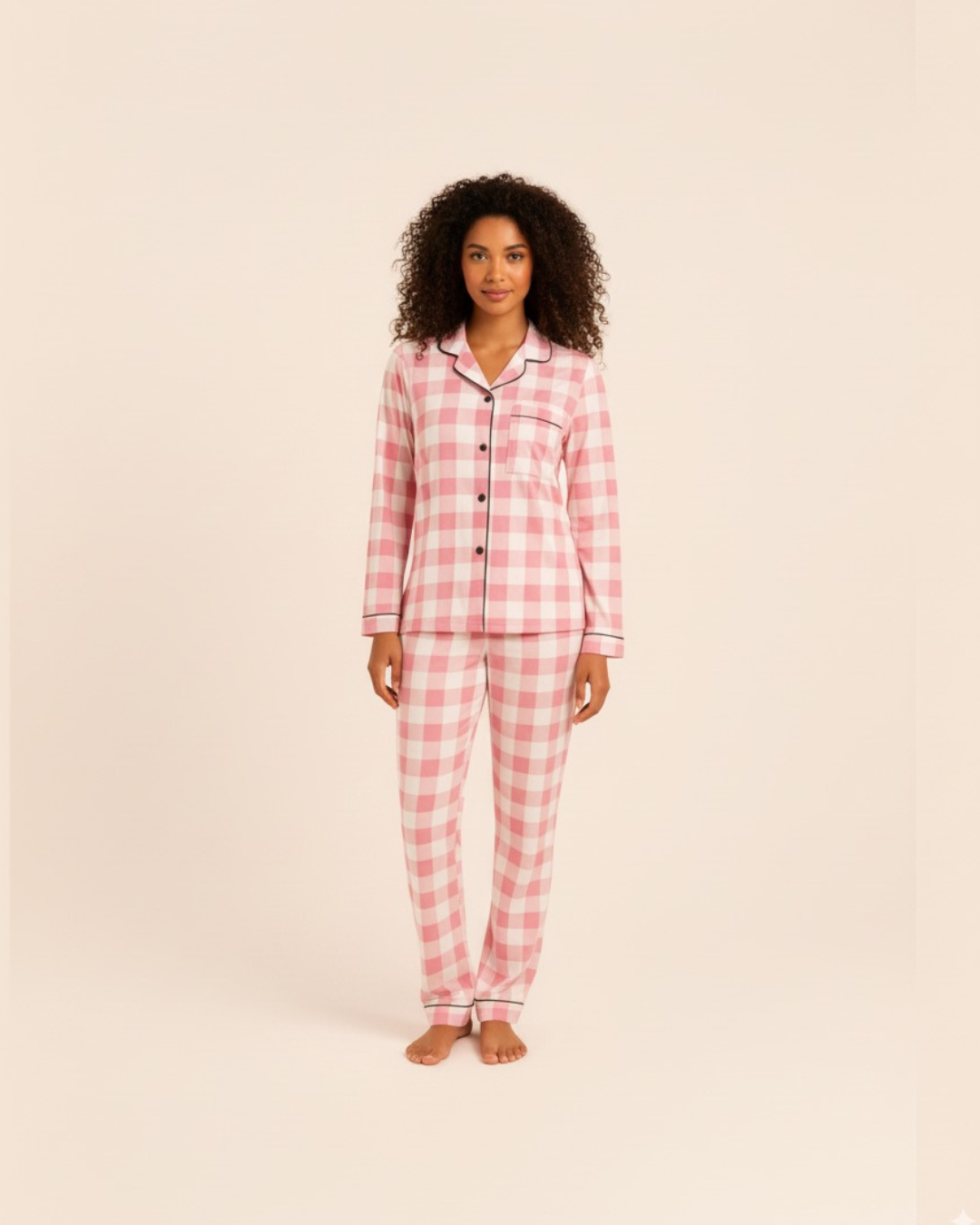 Women’s Plaid Pajama Set – Long Sleeve Button Down Top and Pants
