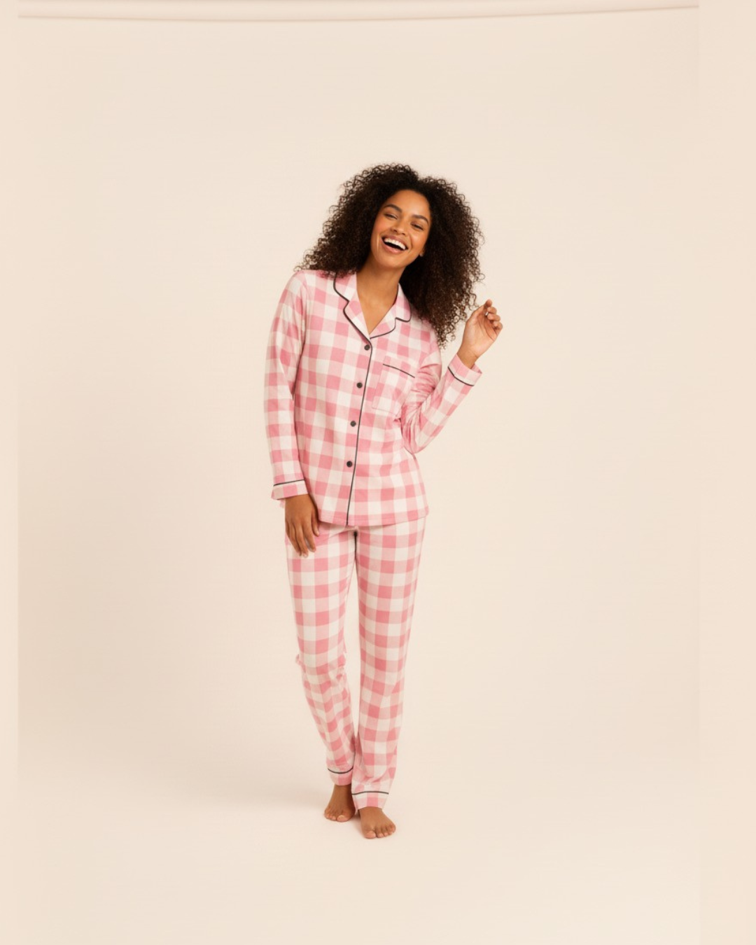 Women’s Plaid Pajama Set – Long Sleeve Button Down Top and Pants