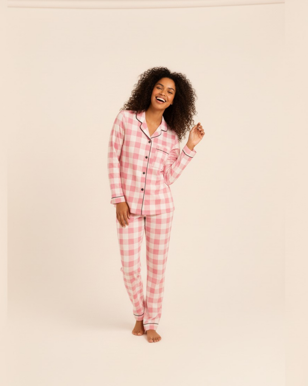 Women’s Plaid Pajama Set – Long Sleeve Button Down Top and Pants
