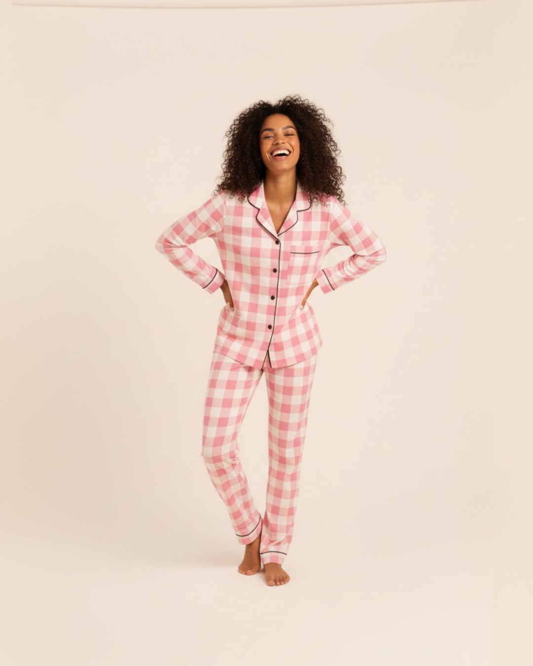 Women’s Plaid Pajama Set – Long Sleeve Button Down Top and Pants