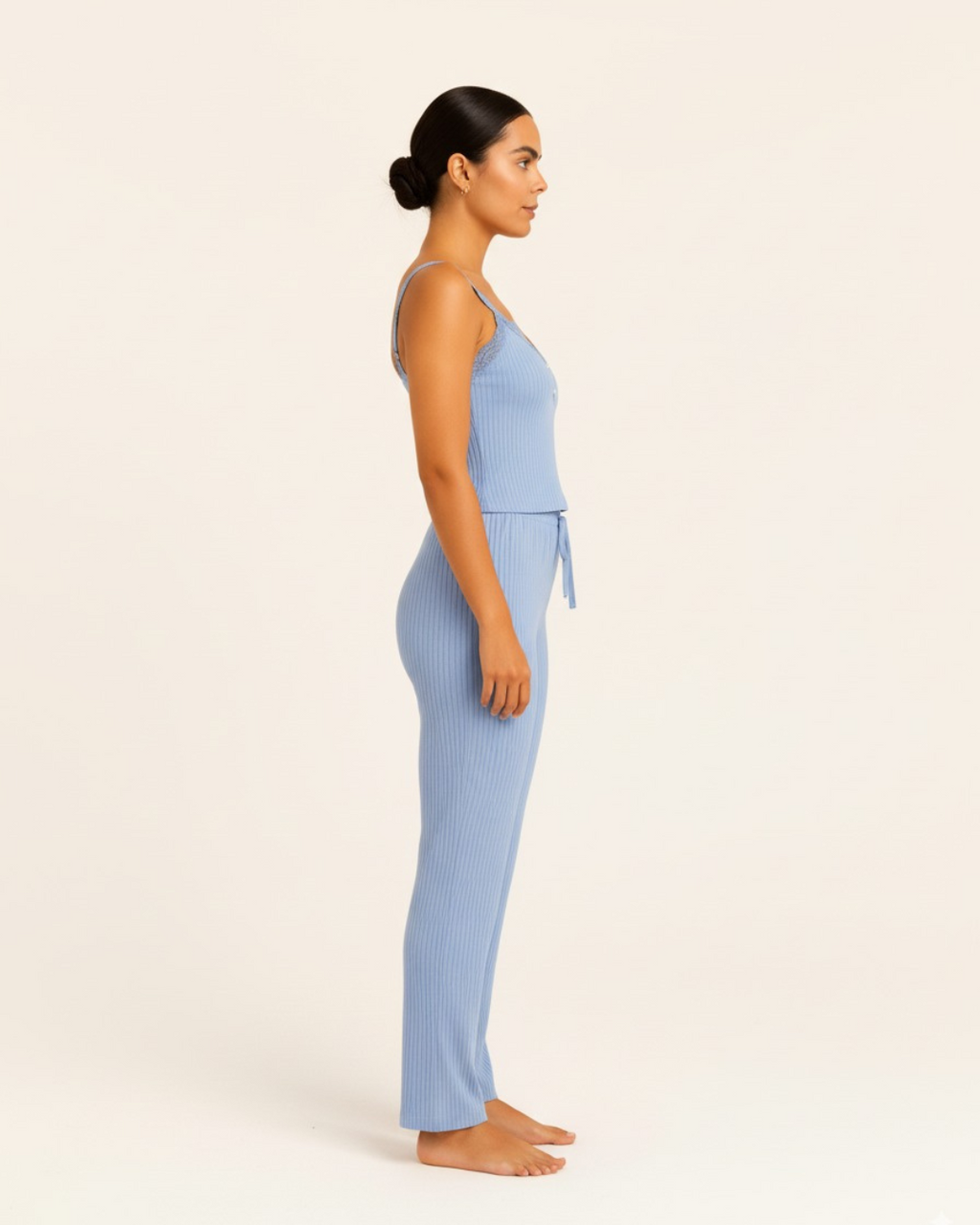 Women’s Cotton Pajama Set – Sleeveless Button Top and Drawstring Pants PJ Set