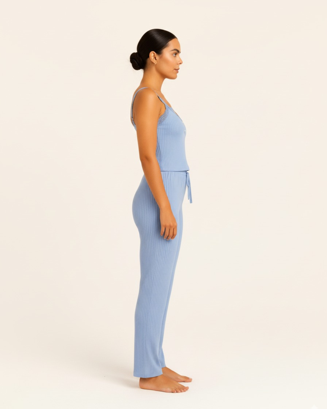 Women’s Cotton Pajama Set – Sleeveless Button Top and Drawstring Pants PJ Set