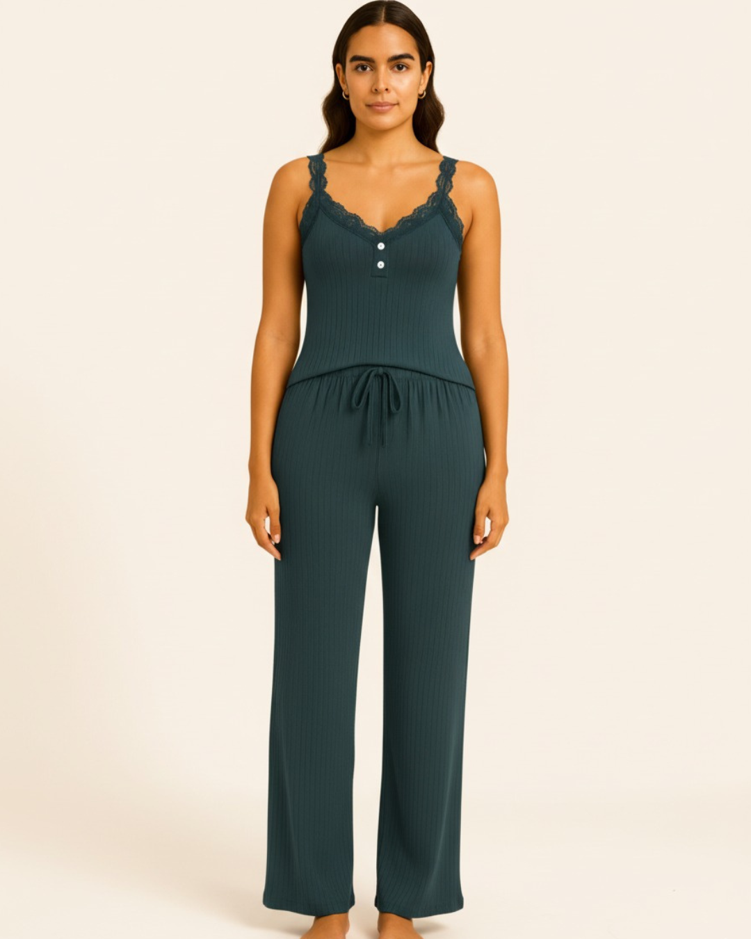 Women’s Cotton Pajama Set – Sleeveless Button Top and Drawstring Pants PJ Set