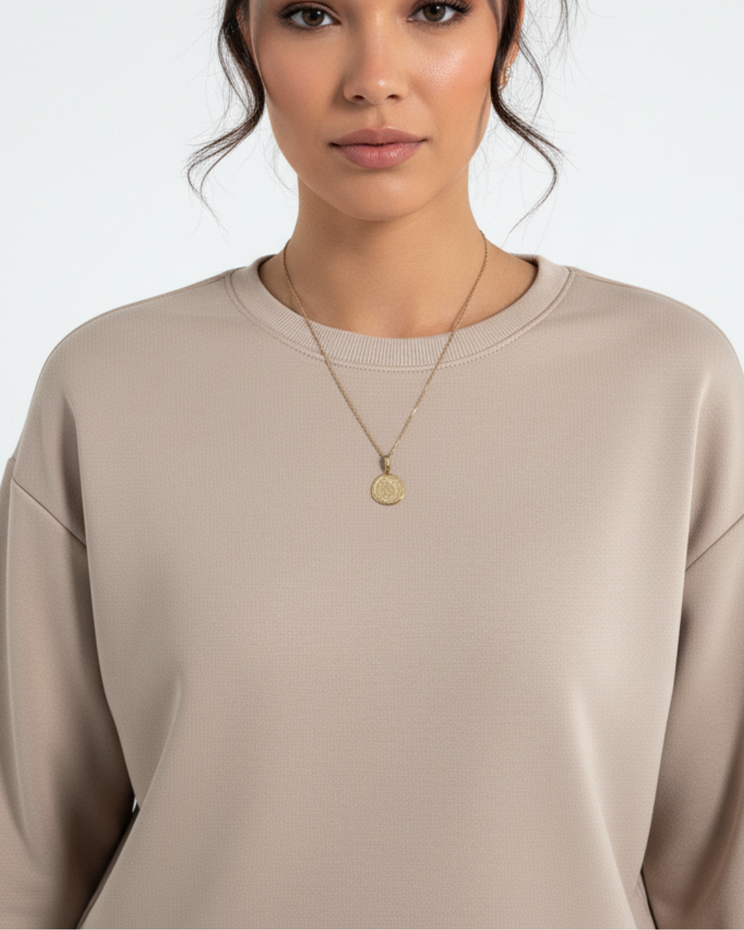 Beige Lounge Tracksuit – Soft Long Sleeve Top & Wide-Leg Pants