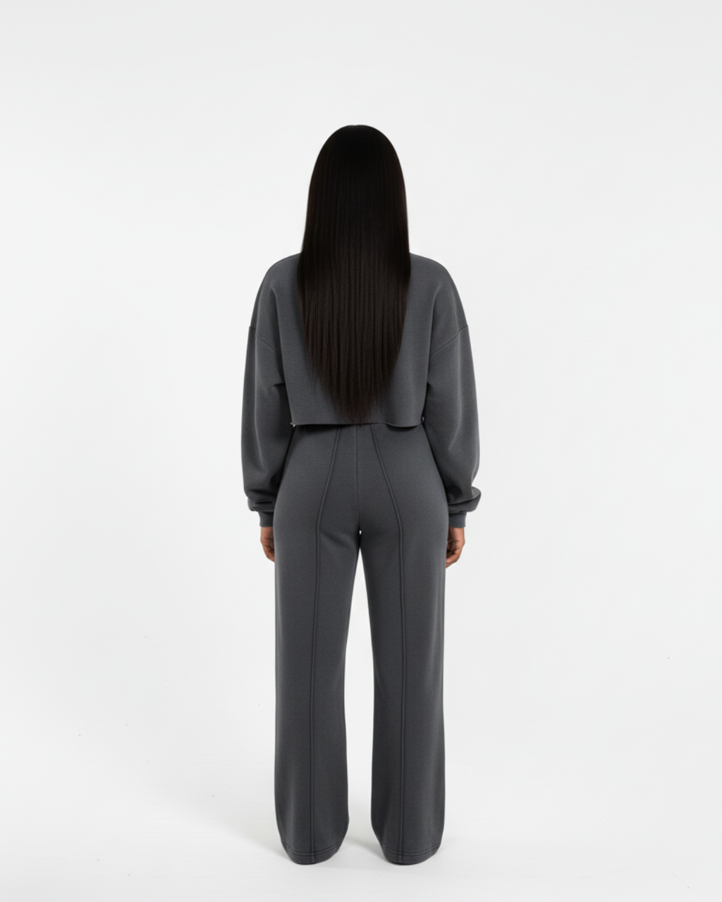 Women’s Dark Charcoal Tracksuit – Soft Two Piece Lounge Set with Cropped Sweatshirt