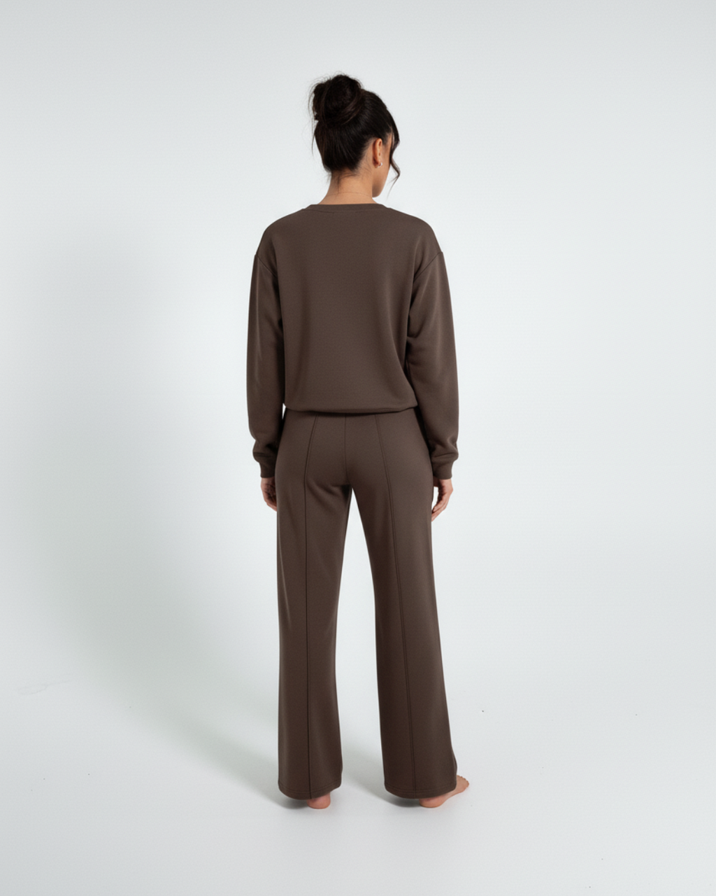Dark Brown Tracksuit – Cozy Long Sleeve Top & Relaxed Wide-Leg Pants