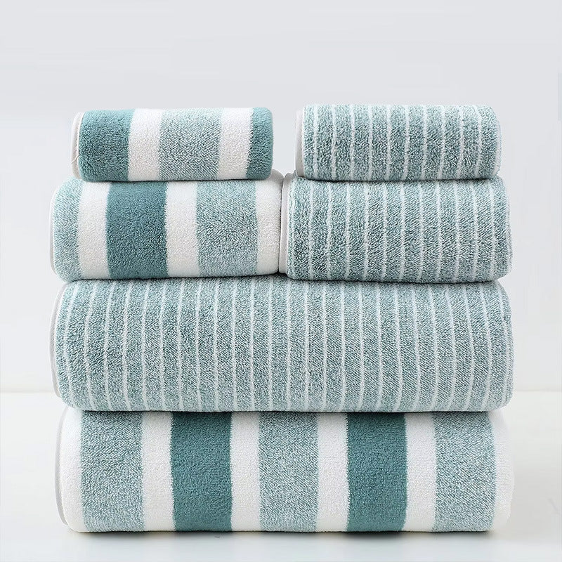 6 pc Coral Fleece Towel Set – Wide and Narrow Striped Bath Towels