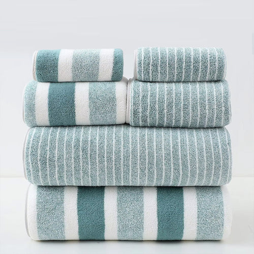 6 pc Coral Fleece Towel Set – Wide and Narrow Striped Bath Towels