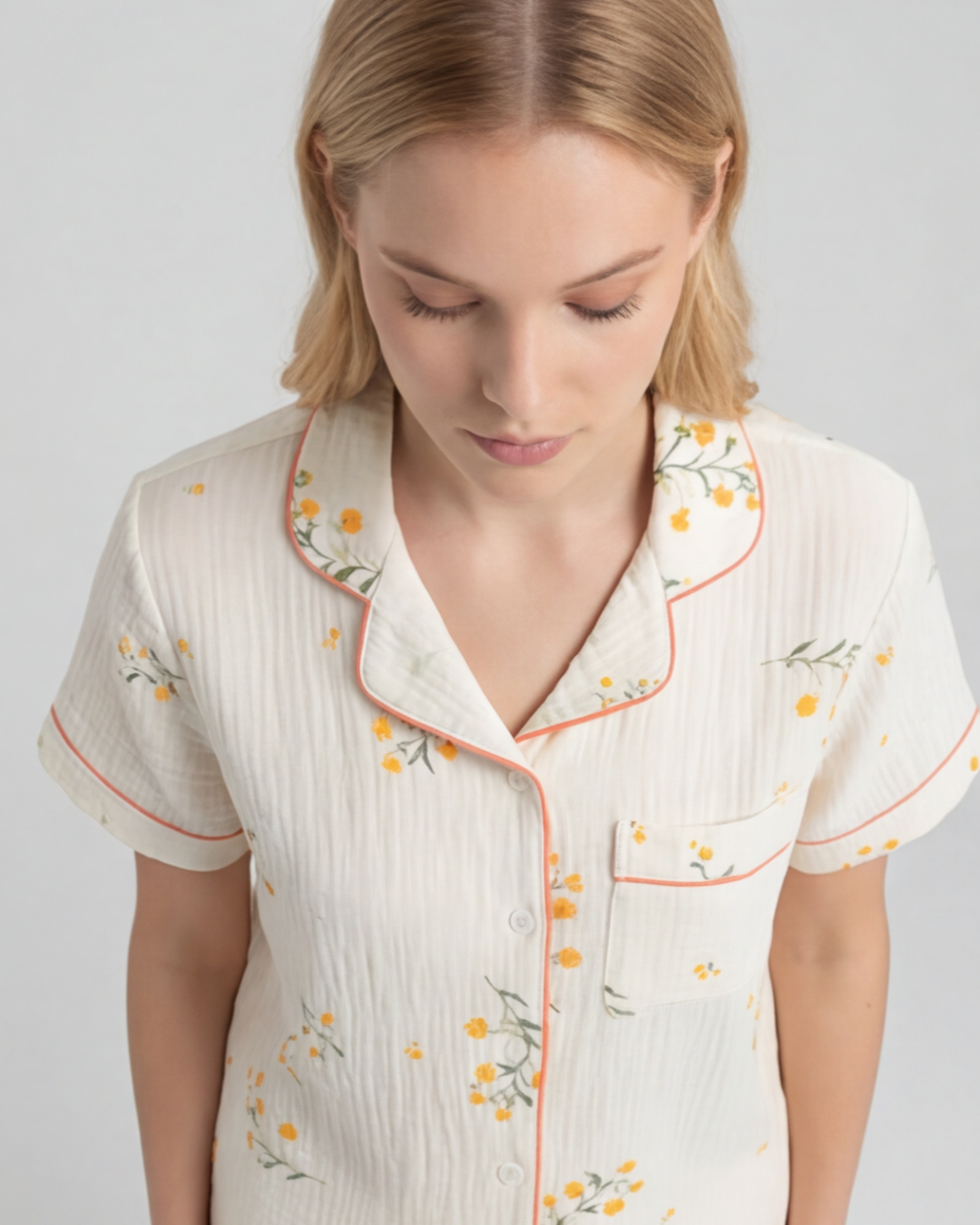 Women’s Comfortable Cotton Pajama Set – Fruit Print Shorts and Top