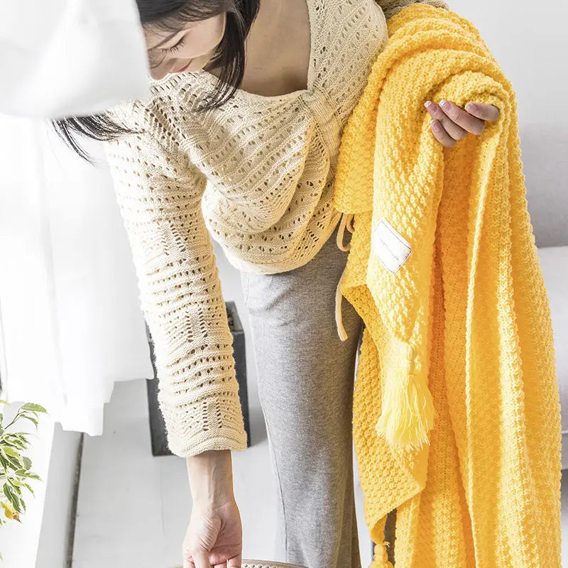 Cozy Knitted Wool Throw Blanket – Soft Warm Home Decor