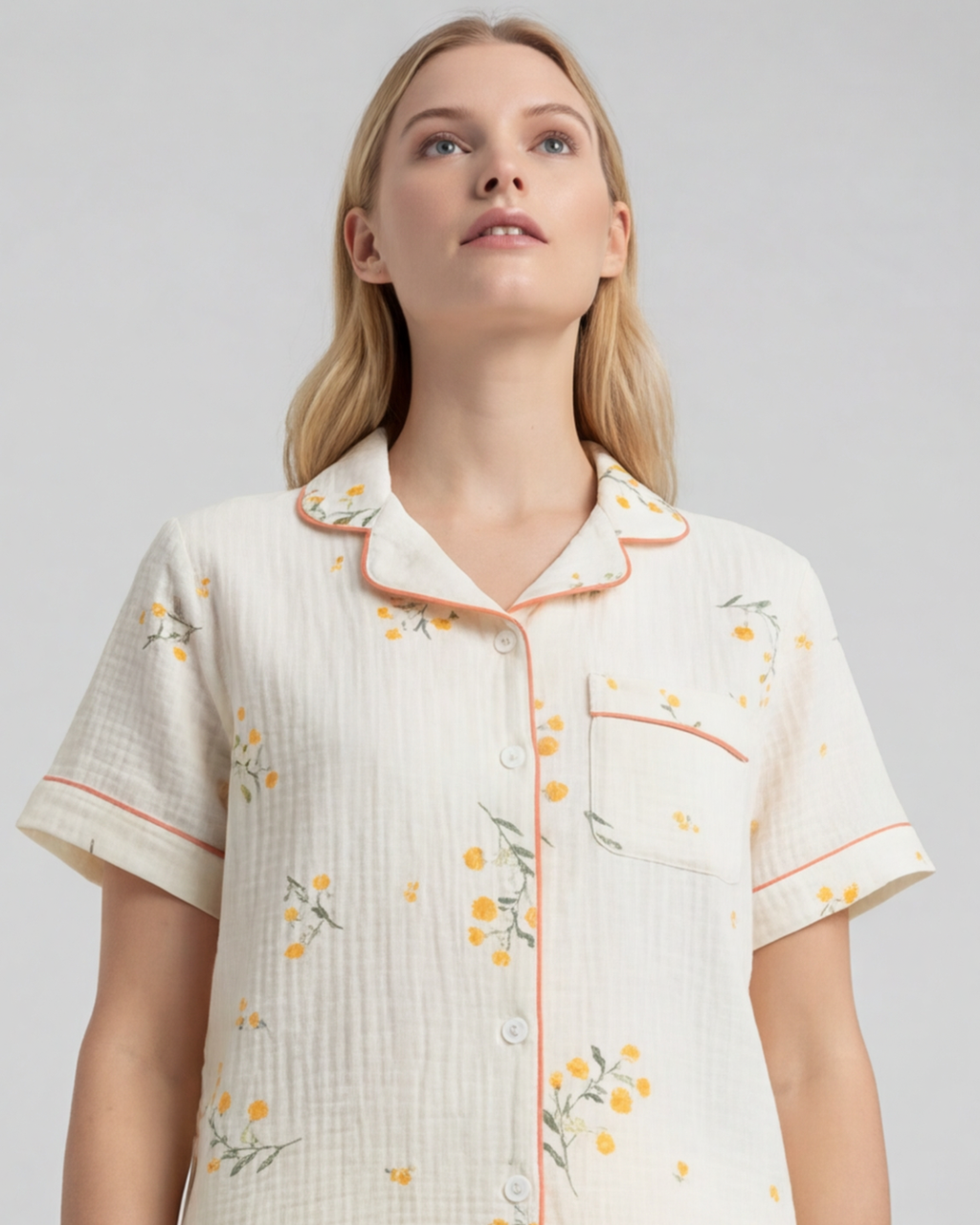 Women’s Comfortable Cotton Pajama Set – Fruit Print Shorts and Top