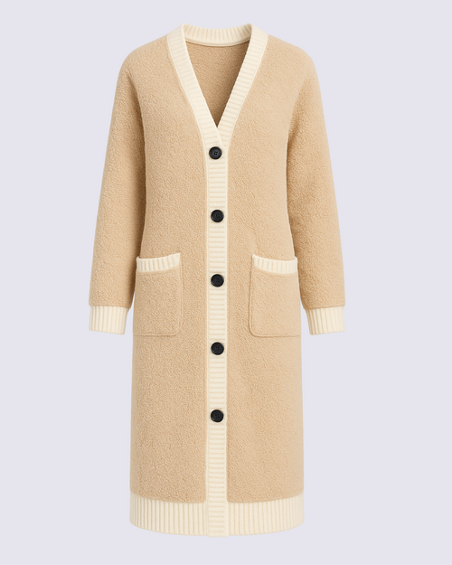 Women's Colorblock Thickened Fleece Button-Up Comfort Bathrobe