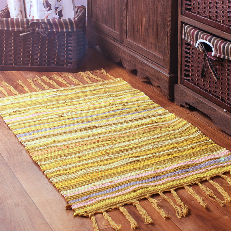 Durable Hand-Woven Cotton Bathmat – Multi-Colored Rug Bathroom Mat