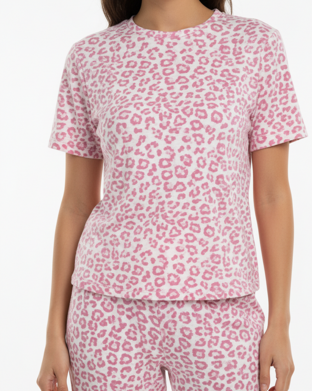 Women’s Leopard Print Pajama Set – Short Sleeve Top & Long Pants Sleepwear in Gray or Pink
