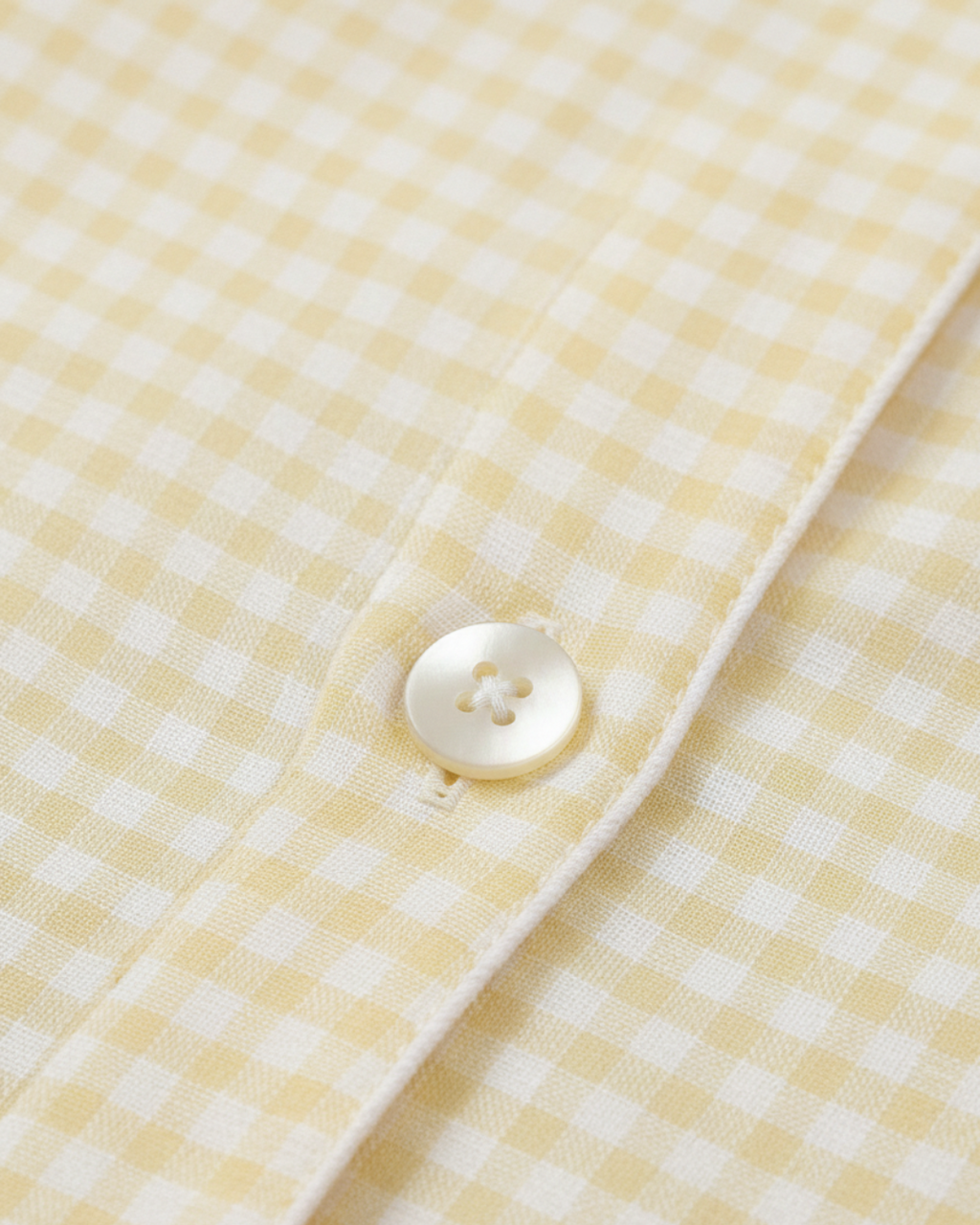 Women’s Yellow Pajama Set – Short Sleeve Button-Up Top & Long Pants Sleepwear with Checkered Print