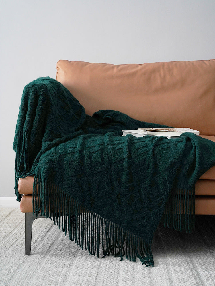 Jacquard Knitted Bed Throw Blanket – Soft Cozy Cover