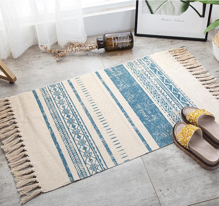 Nordic Bohemian Cotton Linen Rug – Hand-Woven Mat for Living Room and Bedroom