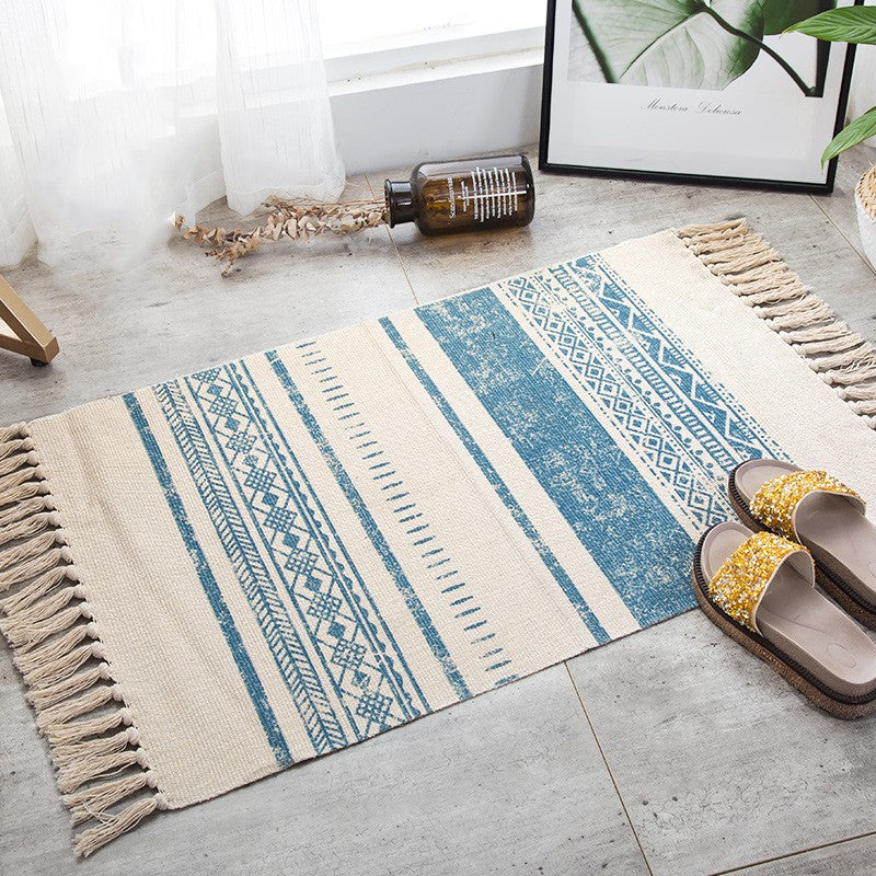 Nordic Bohemian Cotton Linen Rug – Hand-Woven Mat for Living Room and Bedroom