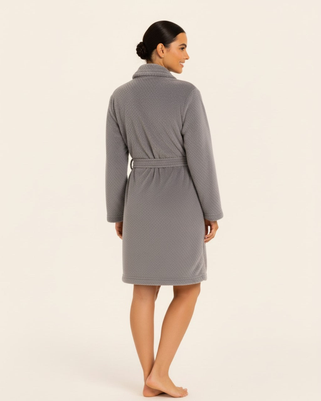 Women's Fleece Bathrobe with Belt - Midi-length robe with adjustable belt