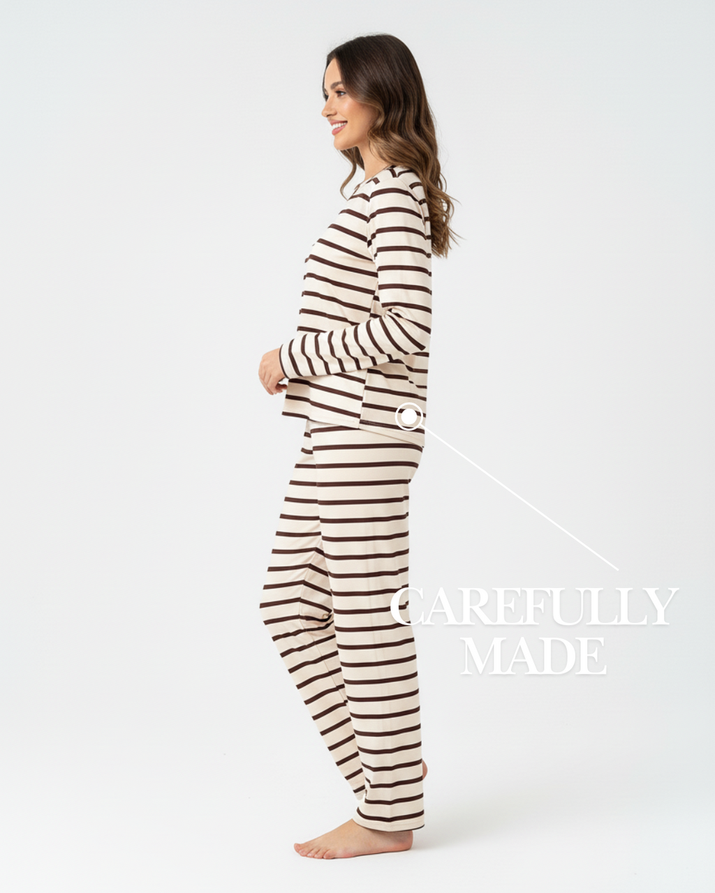 Women’s Long Pajama Set – Striped Sleepwear with Long Sleeve Top & Pants