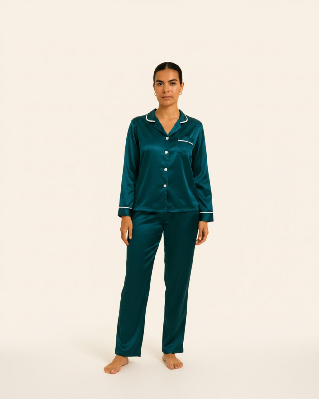 Women's Basic Solid Satin Pajama Set