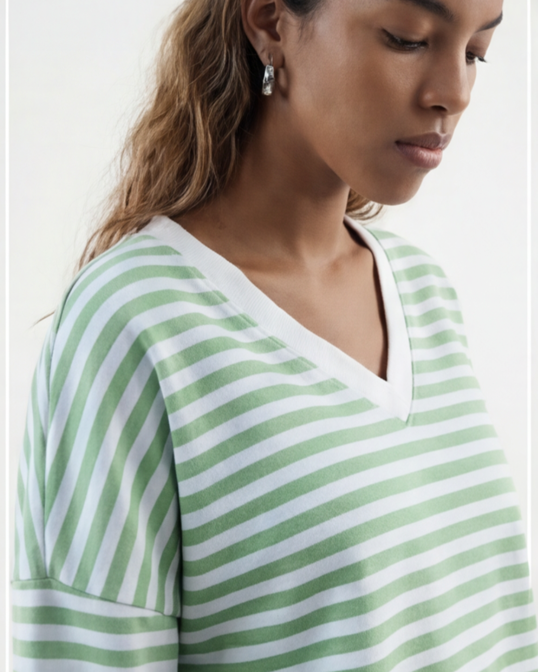 Women’s Elegant Striped Pajamas Set – Long-Sleeve Top and Lounge Shorts