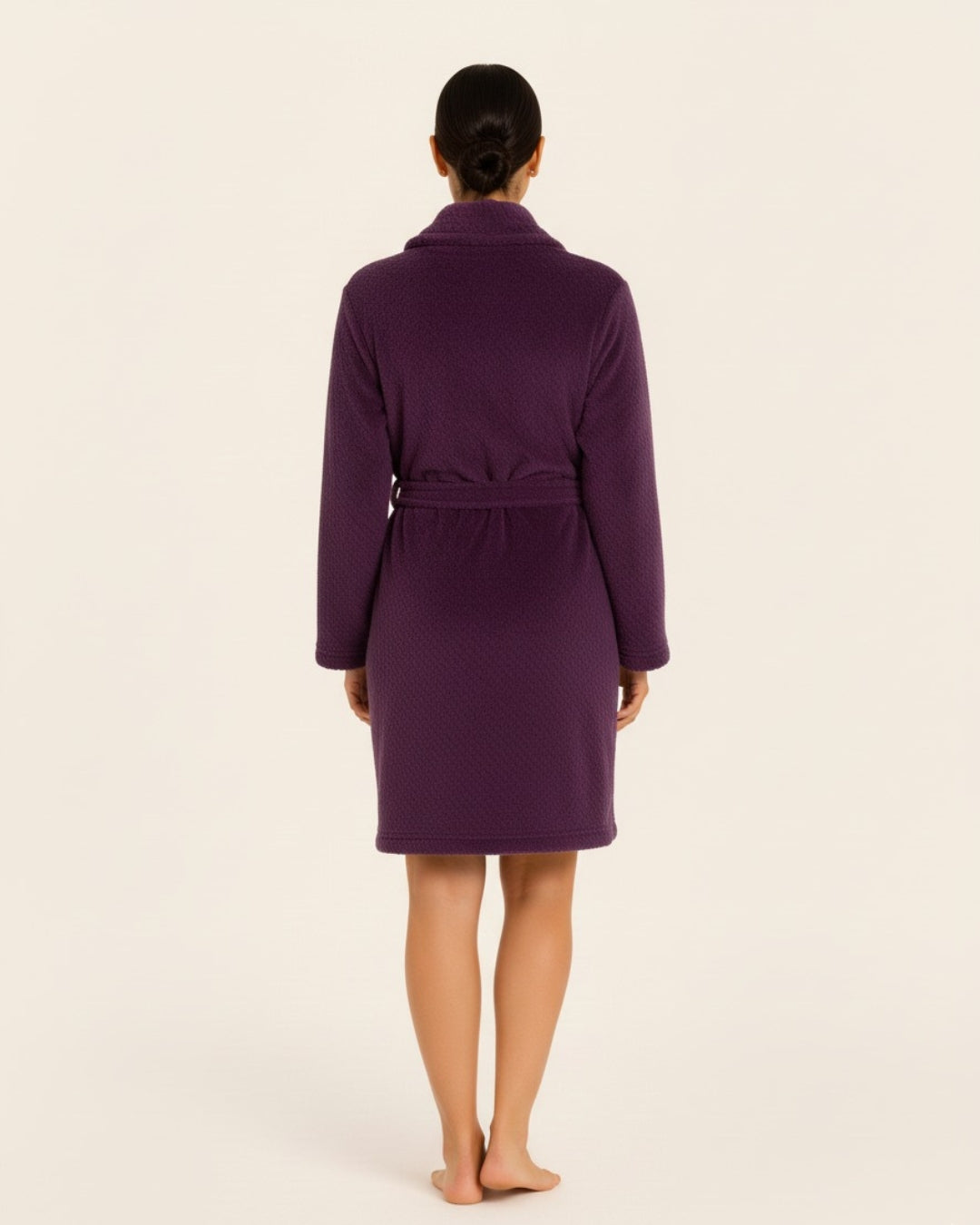 Women's Fleece Bathrobe with Belt - Midi-length robe with adjustable belt