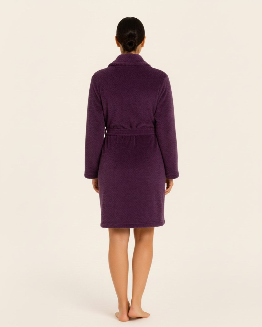 Women's Fleece Bathrobe with Belt - Midi-length robe with adjustable belt