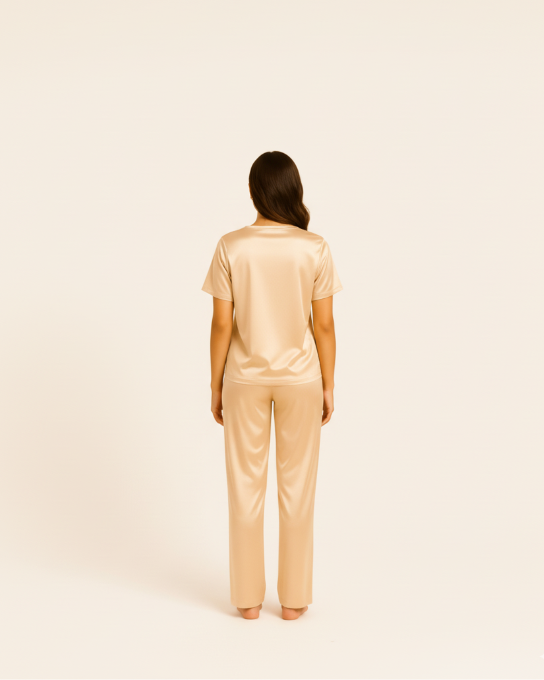 Women’s Satin Pajama Set – Short Sleeve Top and Long Pants Silky PJ Set