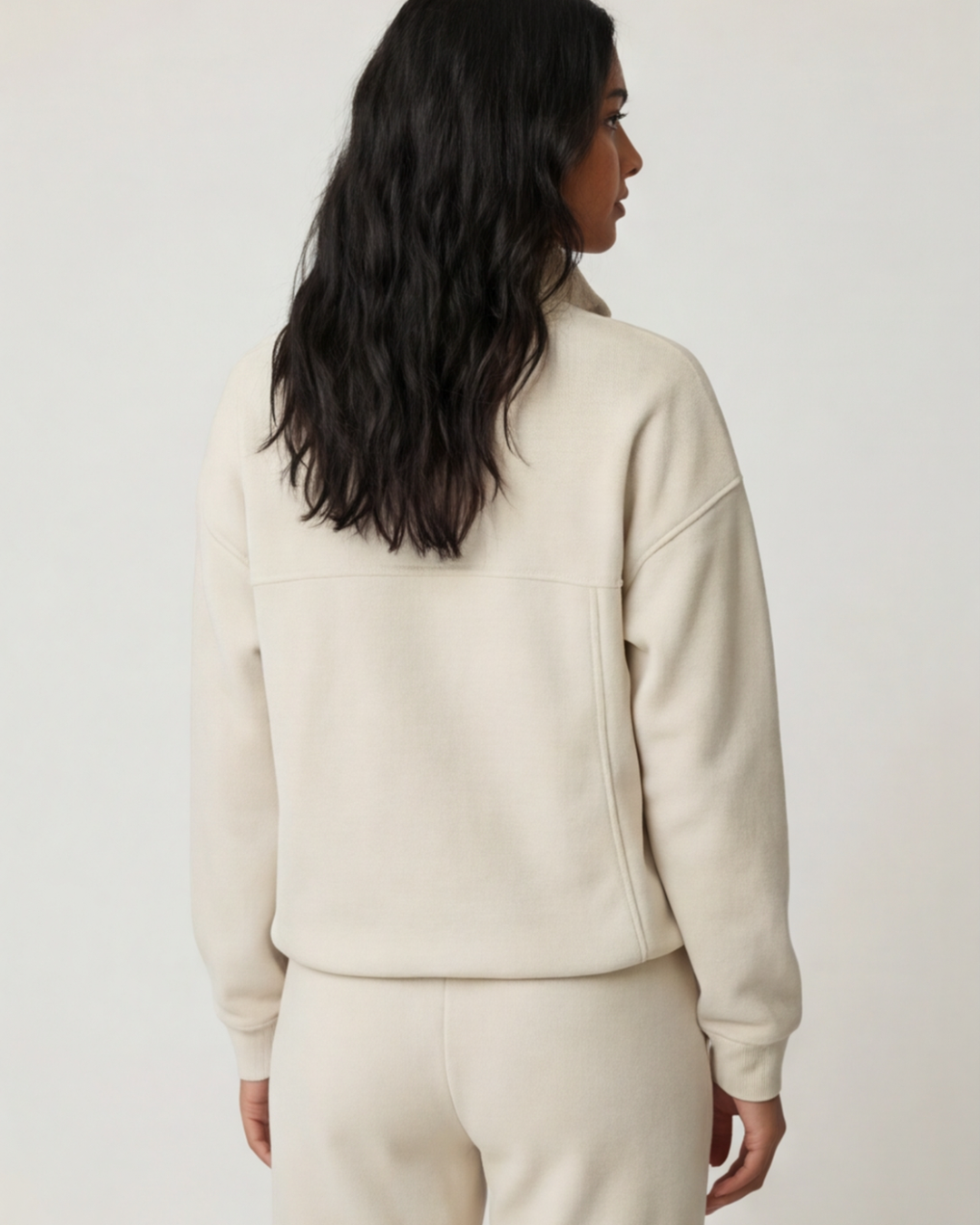 Women’s White Two-Piece Lounge Set – Relaxed Fit Half-Zip Sweater and Comfortable Pants