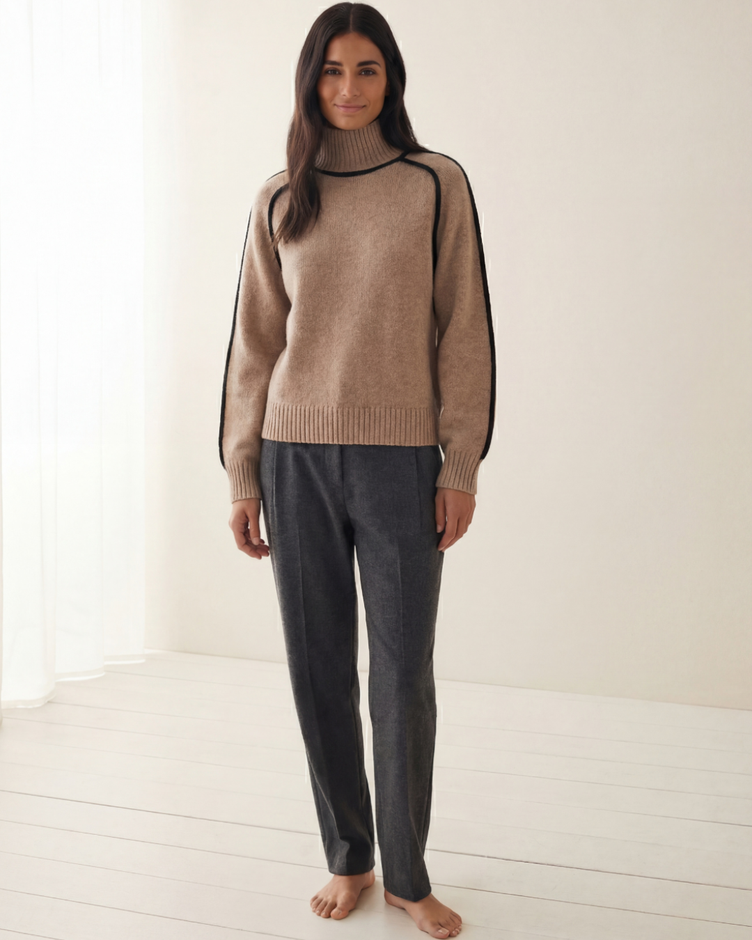 Women’s Warm Turtleneck Sweater – Casual Color-Block Knit for Fall and Winter