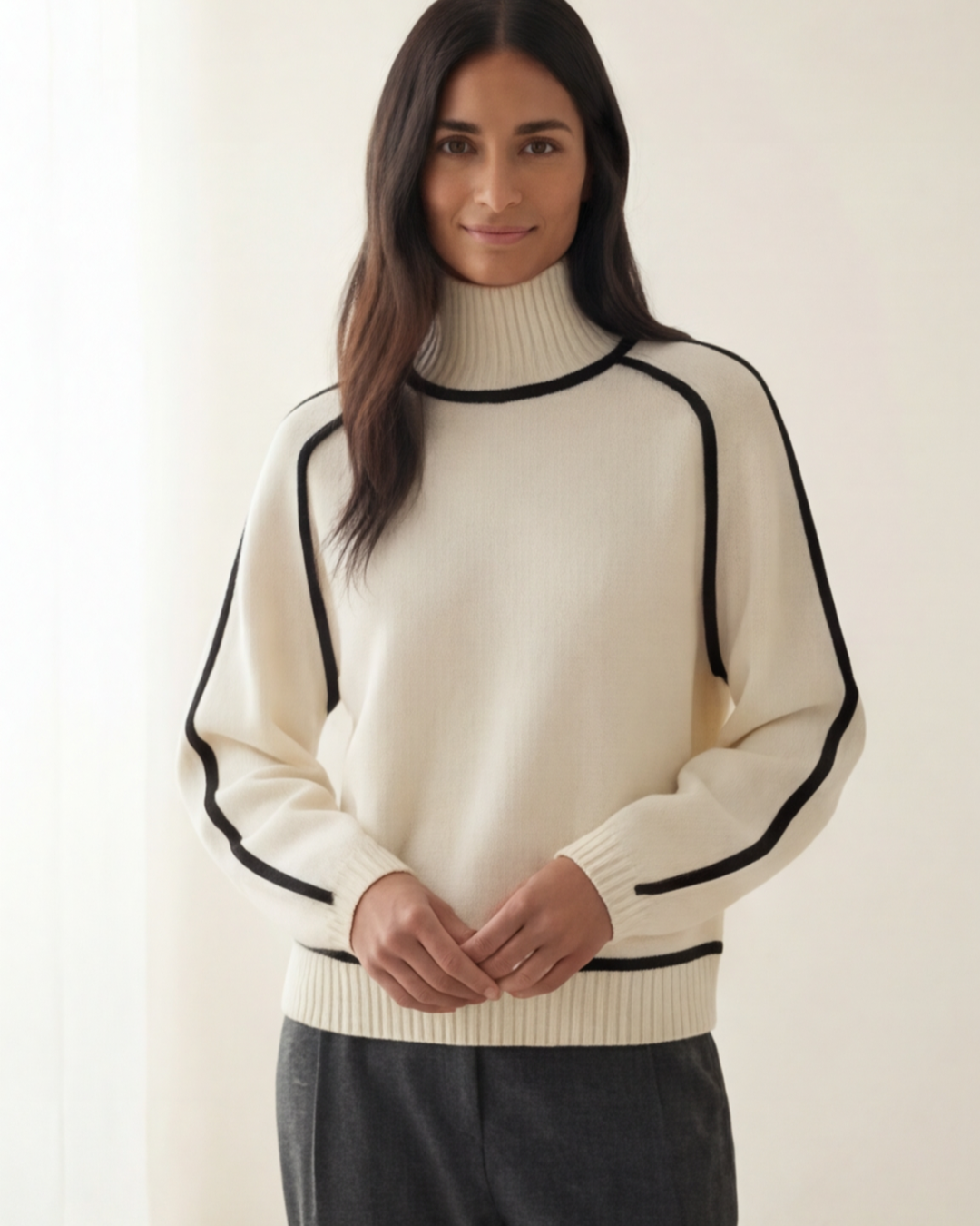 Women’s Warm Turtleneck Sweater – Casual Color-Block Knit for Fall and Winter