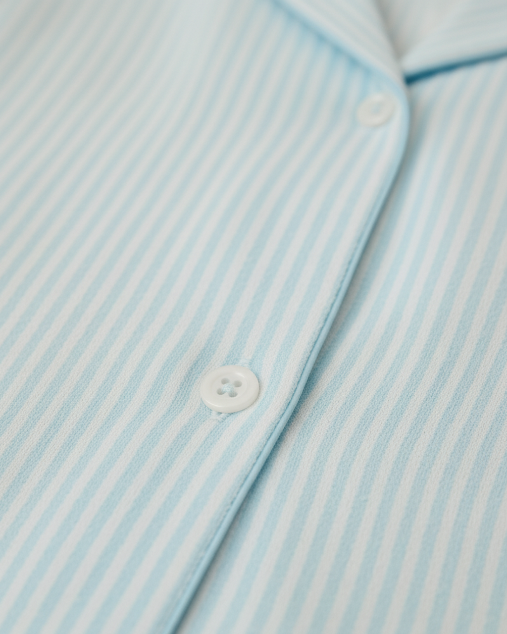 Women’s Light Blue Striped Pajama Set – Short Sleeve Button-Up Top and Long Pants