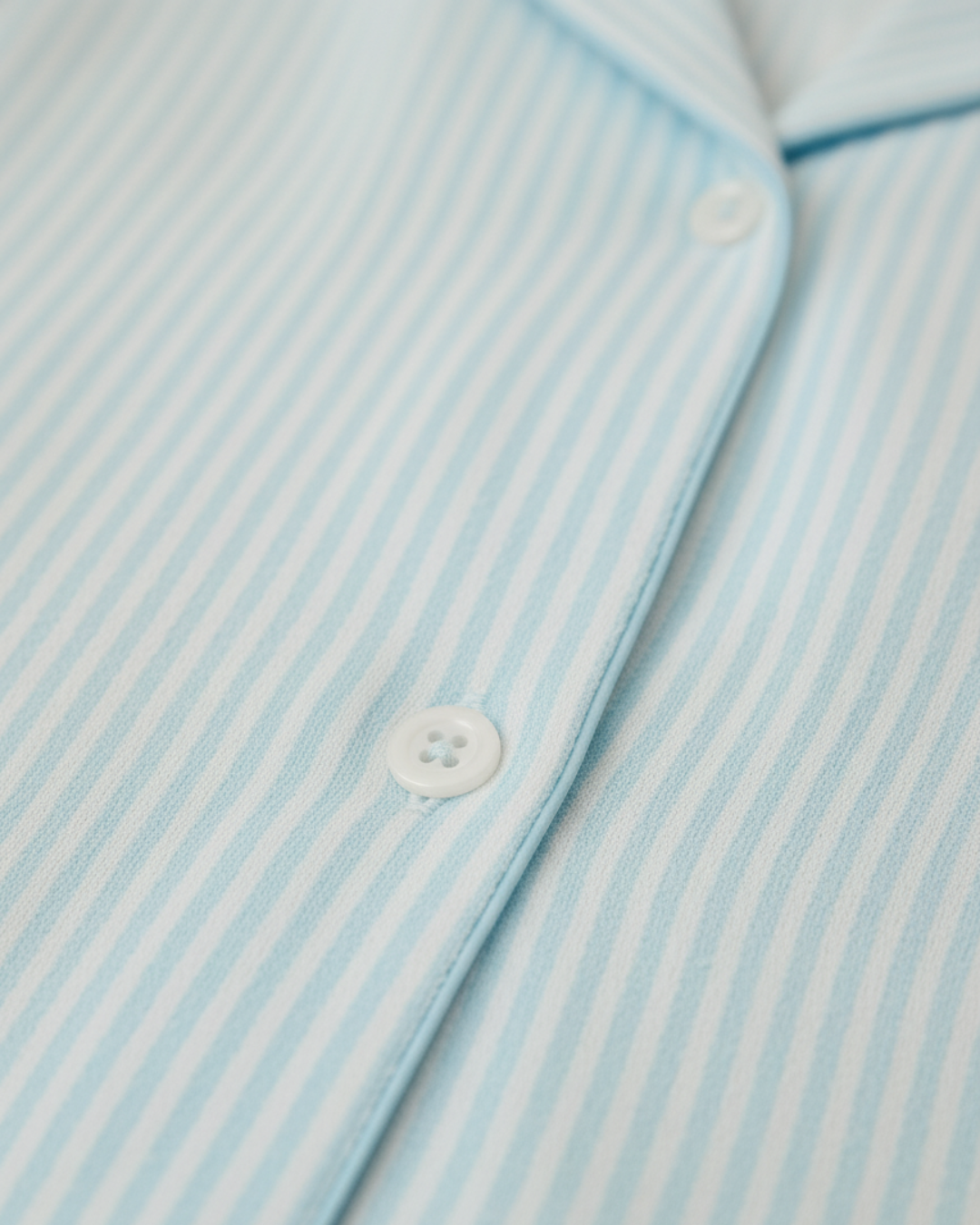 Women’s Light Blue Striped Pajama Set – Short Sleeve Button-Up Top and Long Pants