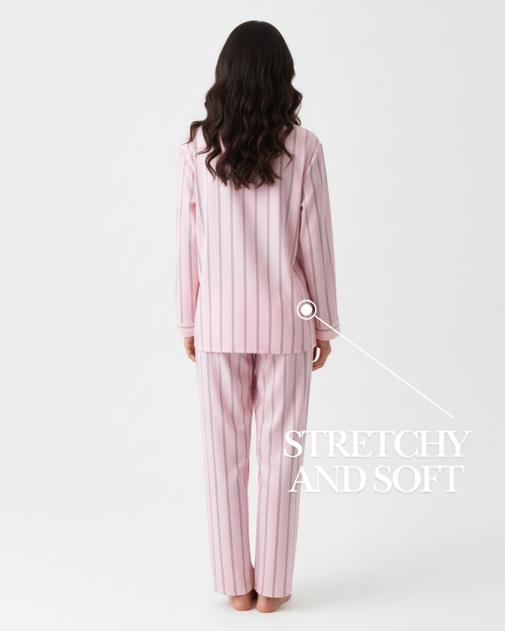 Women’s Long Pajama Set – Pink Striped Sleepwear with Button-Up Top & Pants