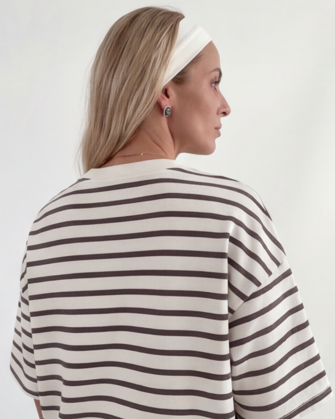 Women’s Striped Cotton Loungewear Set – Loose Fit Round Neck Top and Shorts