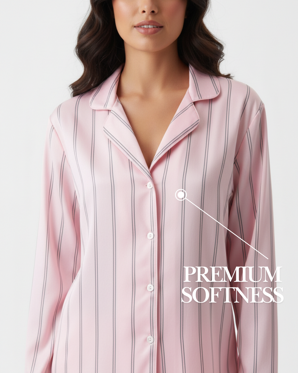 Women’s Long Pajama Set – Pink Striped Sleepwear with Button-Up Top & Pants