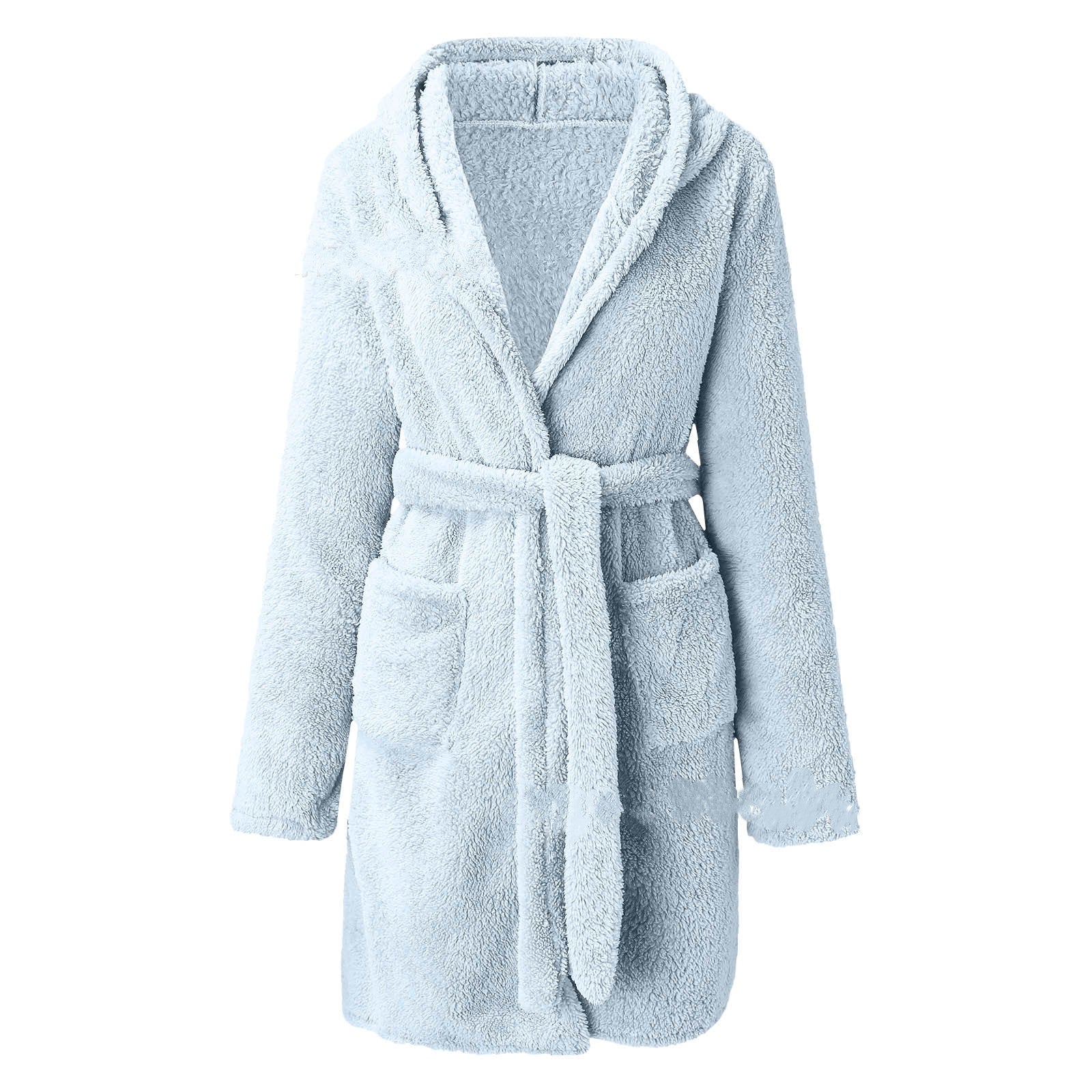 Women’s Short Hooded Bathrobe – Elegant Solid-Color Cozy Home Robe