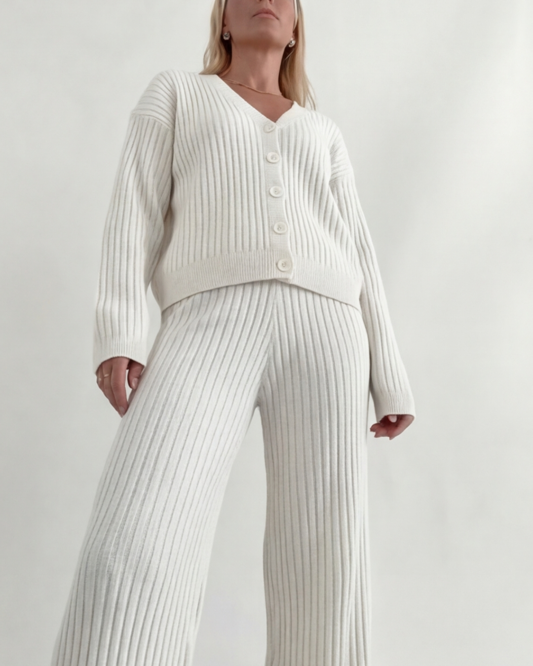 Women’s Elegant Knitted Loungewear Set – Wide Sleeves Relaxed Fit