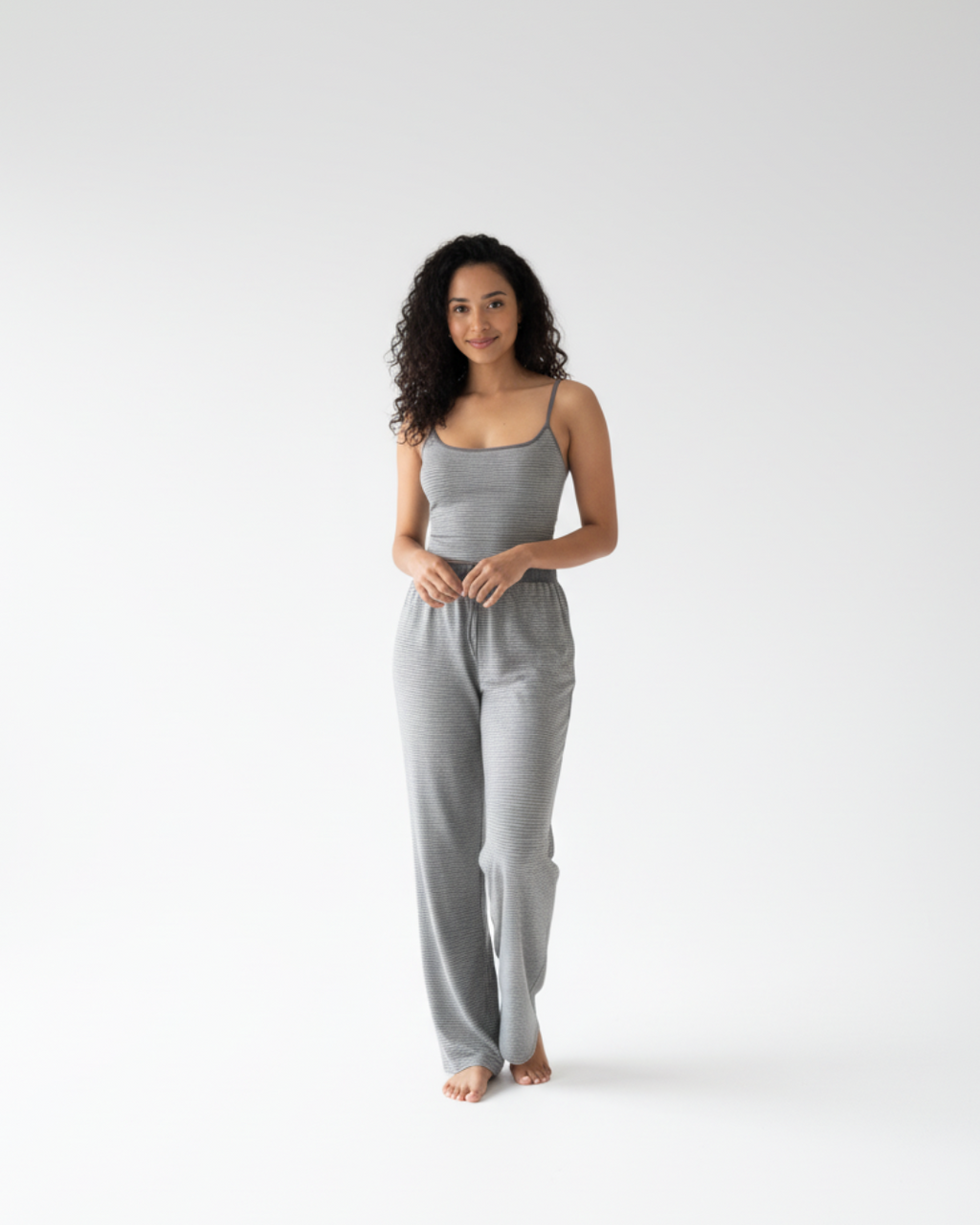 Women's Sleeveless Long Pajama - Gray Sleevless Top with Matching Pants