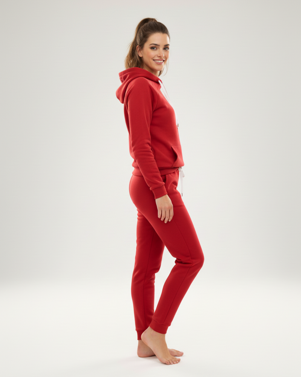 Women’s Red Hoodie Jogger Set – Two Piece Tracksuit with Hooded Top